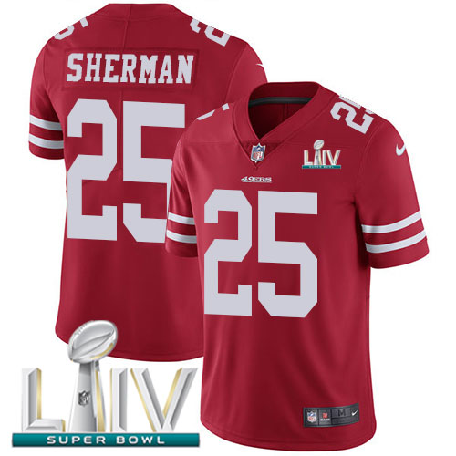 Nike 49ers #25 Richard Sherman Red Super Bowl LIV 2020 Team Color Men’s Stitched NFL Vapor Untouchable Limited Jersey