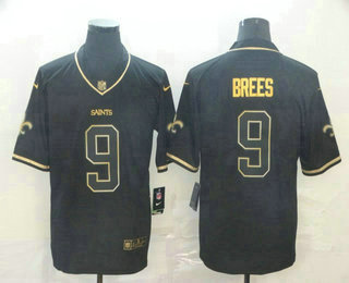 Men’s New Orleans Saints #9 Drew Brees Black 100th Season Golden Edition Jersey