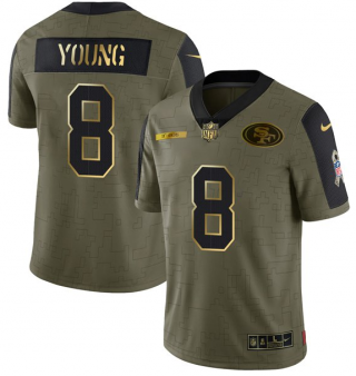 Men’s Olive San Francisco 49ers #8 Steve Young 2021 Camo Salute To Service Golden Limited Stitched Jersey