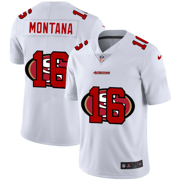 Men’s San Francisco 49ers #16 Joe Montana White 2020 Shadow Logo Vapor Untouchable Stitched NFL Nike Limited Jersey