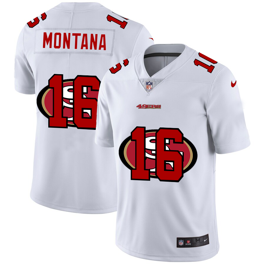 Men’s San Francisco 49ers #16 Joe Montana White 2020 Shadow Logo Vapor Untouchable Stitched NFL Nike Limited Jersey