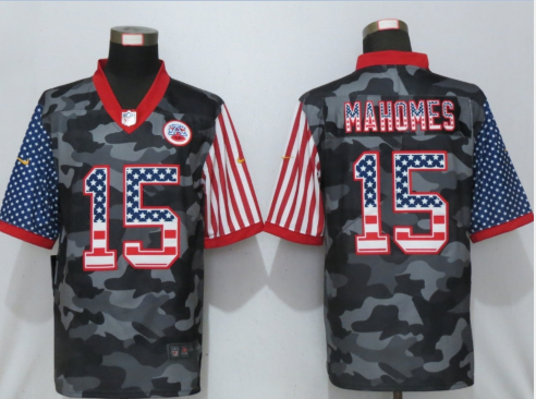 Men’s Kansas City Chiefs #15 Patrick Mahomes USA Camo 2020 Salute To Service Stitched NFL Nike Limited Jersey
