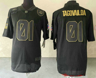 Men’s Miami Dolphins #01 Tua Tagovailoa Black 2020 Salute To Service Stitched NFL Nike Limited Jersey