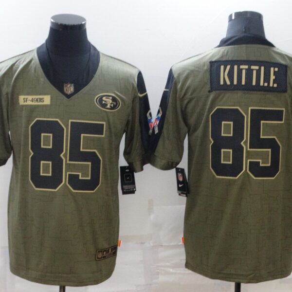 Men’s San Francisco 49ers #85 George Kittle Nike Olive 2021 Salute To Service Limited Player Jersey