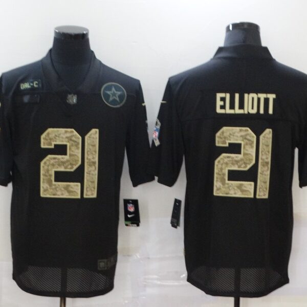 Men’s Dallas Cowboys #21 Ezekiel Elliott Black Camo 2020 Salute To Service Stitched NFL Nike Limited Jersey