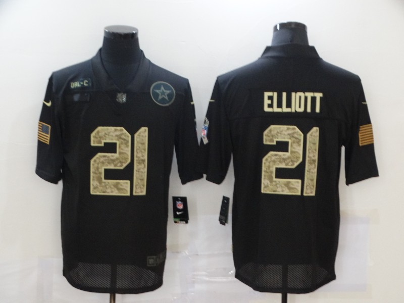 Men’s Dallas Cowboys #21 Ezekiel Elliott Black Camo 2020 Salute To Service Stitched NFL Nike Limited Jersey