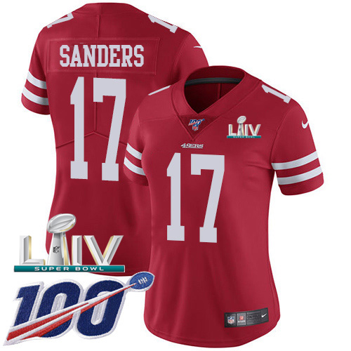 Nike 49ers #17 Emmanuel Sanders Red Super Bowl LIV 2020 Team Color Women’s Stitched NFL 100th Season Vapor Limited Jersey
