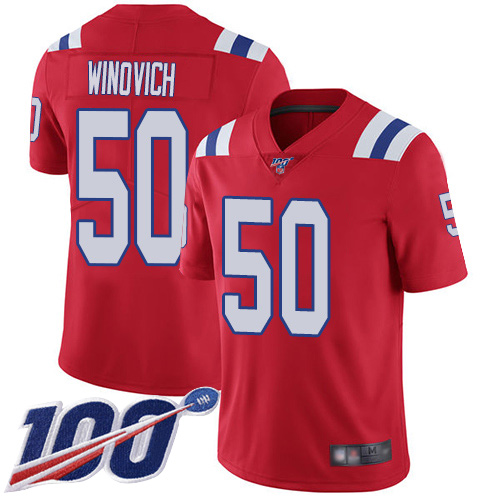 Men’s New England Patriots #50 Chase Winovich Red 100th Season Alternate Vapor Untouchable Jersey
