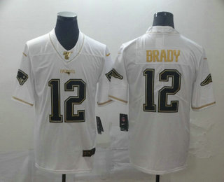 Men’s New England Patriots #12 Tom Brady White 100th Season Golden Edition Jersey