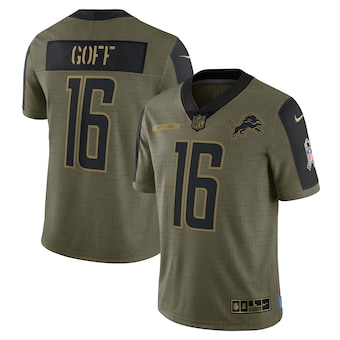 Men’s Detroit Lions #16 Jared Goff Nike Olive 2021 Salute To Service Limited Player Jersey