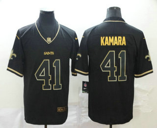 Men’s New Orleans Saints #41 Alvin Kamara Black 100th Season Golden Edition Jersey
