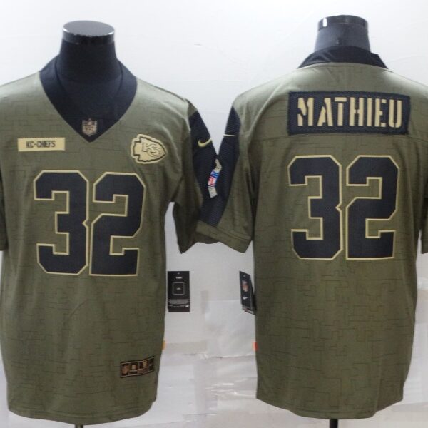 Men’s Kansas City Chiefs #32 Tyrann Mathieu 2021 Olive Salute To Service Limited Stitched Jersey