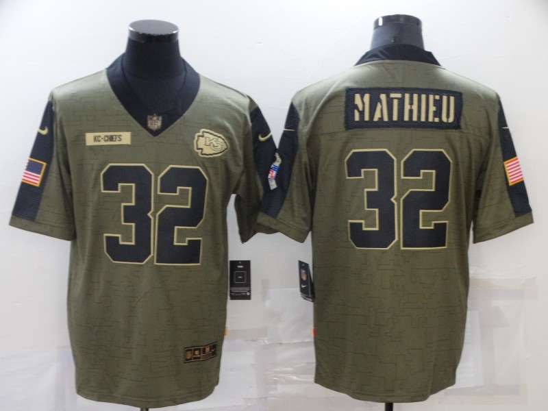 Men’s Kansas City Chiefs #32 Tyrann Mathieu 2021 Olive Salute To Service Limited Stitched Jersey
