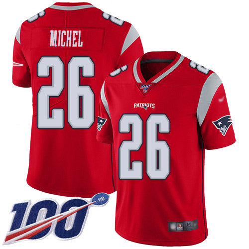 Nike Patriots #26 Sony Michel Red Men’s Stitched NFL Limited Inverted Legend 100th Season Jersey
