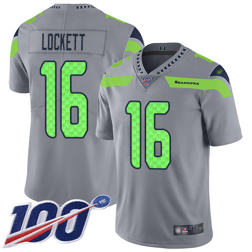 Nike Seahawks #16 Tyler Lockett Gray Men’s Stitched NFL Limited Inverted Legend 100th Season Jersey