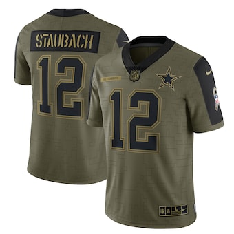 Men’s Dallas Cowboys #12 Roger Staubach Nike Olive 2021 Salute To Service Retired Player Limited Jersey
