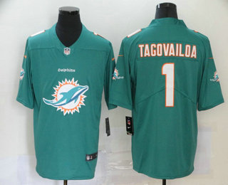 Men’s Miami Dolphins #1 Tua Tagovailoa Green 2020 Big Logo Vapor Untouchable Stitched NFL Nike Fashion Limited Jersey