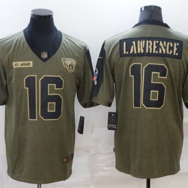 Men’s Jacksonville Jaguars #16 Trevor Lawrence 2021 Olive Salute To Service Limited Stitched Jersey