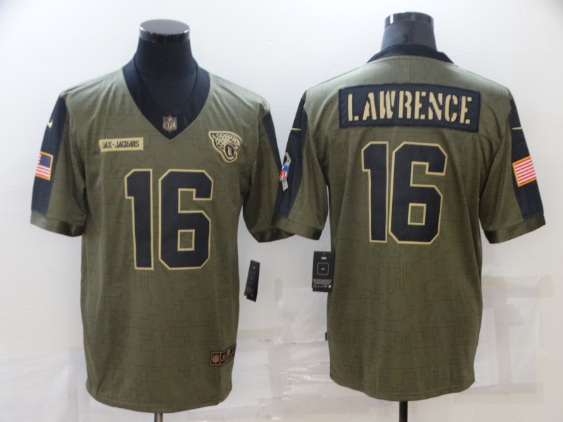 Men’s Jacksonville Jaguars #16 Trevor Lawrence 2021 Olive Salute To Service Limited Stitched Jersey