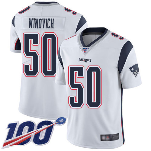 Men’s New England Patriots #50 Chase Winovich Limited White 100th Season Road Vapor Untouchable Jersey