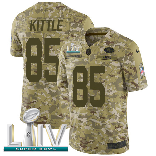 Nike 49ers #85 George Kittle Camo Super Bowl LIV 2020 Men’s Stitched NFL Limited 2018 Salute To Service Jersey