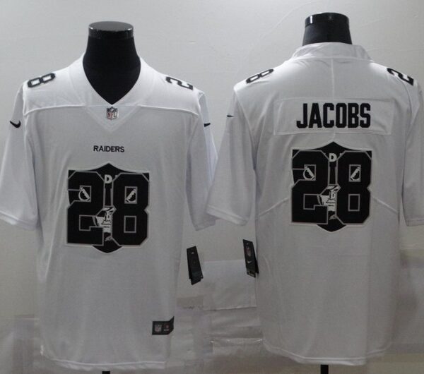 Men’s Las Vegas Raiders #28 Josh Jacobs White 2020 Shadow Logo Vapor Untouchable Stitched NFL Nike Limited Jersey