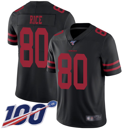 Nike 49ers #80 Jerry Rice Black Alternate Men’s Stitched NFL 100th Season Vapor Limited Jersey