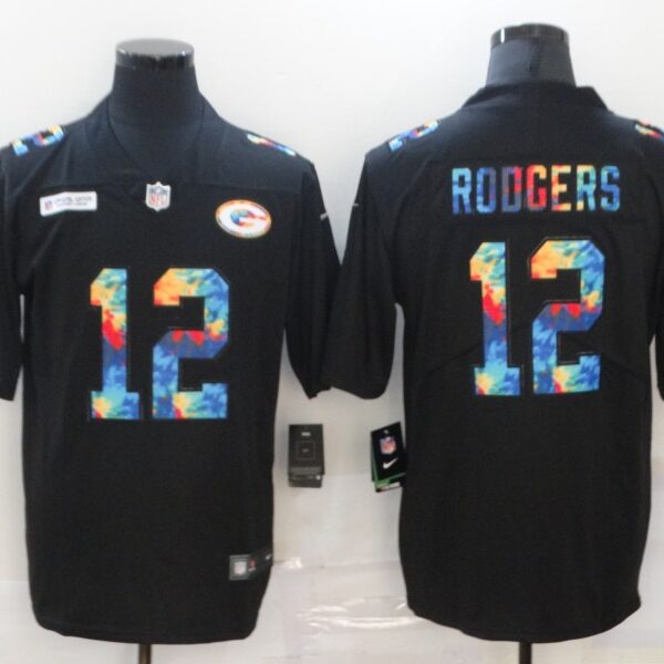 Men’s Green Bay Packers #12 Aaron Rodgers Multi-Color Black 2020 NFL Crucial Catch Vapor Untouchable Nike Limited Jersey