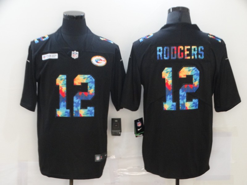 Men’s Green Bay Packers #12 Aaron Rodgers Multi-Color Black 2020 NFL Crucial Catch Vapor Untouchable Nike Limited Jersey