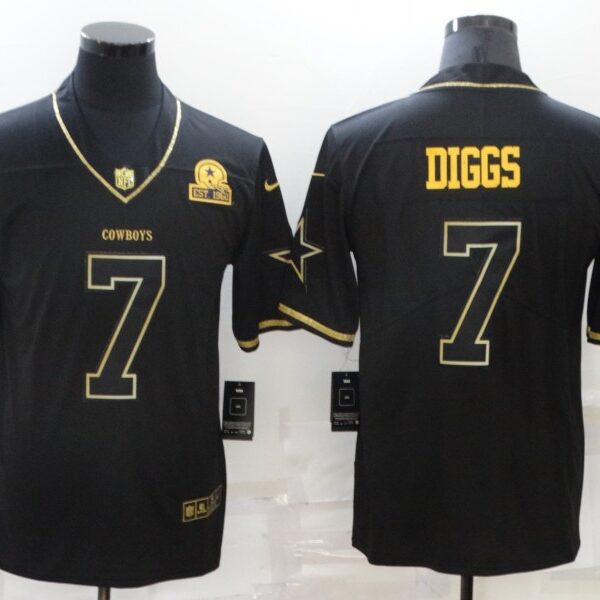 Men’s Dallas Cowboys #7 Trevon Diggs Black 60th Seasons Patch Golden Edition Stitched NFL Nike Limited Jersey