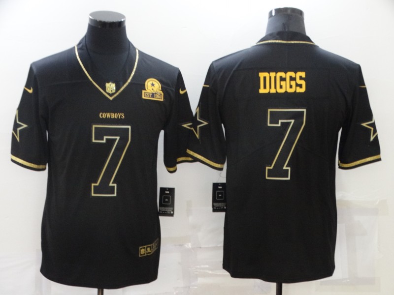 Men’s Dallas Cowboys #7 Trevon Diggs Black 60th Seasons Patch Golden Edition Stitched NFL Nike Limited Jersey