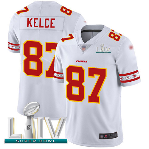 Nike Chiefs #87 Travis Kelce White Super Bowl LIV 2020 Men’s Stitched NFL Limited Team Logo Fashion Jersey
