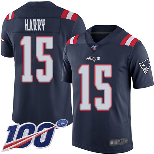 Nike Patriots #15 N’Keal Harry Navy Blue Men’s Stitched NFL Limited Rush 100th Season Jersey