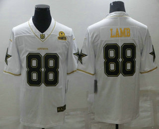 Men’s Dallas Cowboys #88 CeeDee Lamb White 60th Patch Golden Edition Stitched NFL Nike Limited Jersey
