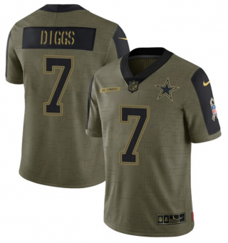 Men’s Olive Dallas Cowboys #7 Trevon Diggs 2021 Salute To Service Limited Stitched Jersey