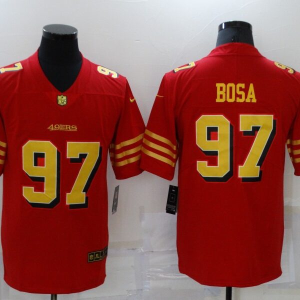 Men’s San Francisco 49ers #97 Nick Bosa Red Gold 2021 Vapor Untouchable Stitched NFL Nike Limited Jersey