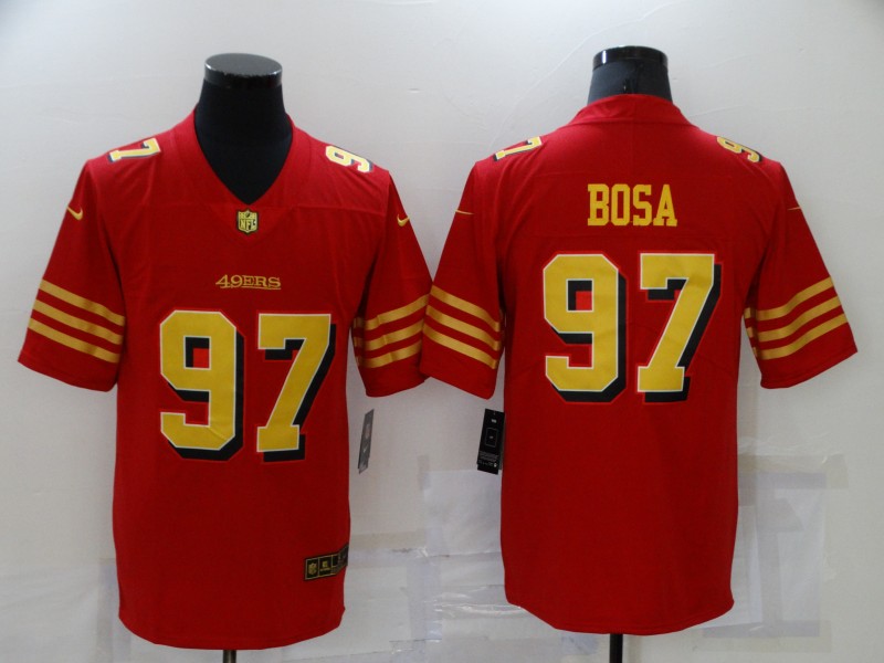 Men’s San Francisco 49ers #97 Nick Bosa Red Gold 2021 Vapor Untouchable Stitched NFL Nike Limited Jersey