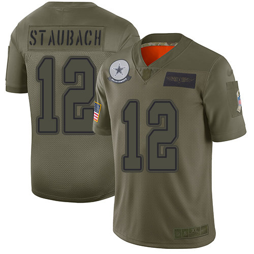 Nike Cowboys #12 Roger Staubach Camo Men’s Stitched NFL Limited 2019 Salute To Service Jersey