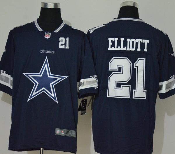 Men’s Dallas Cowboys #21 Ezekiel Elliott Navy Blue 2020 Big Logo Number Vapor Untouchable Stitched NFL Nike Fashion Limited Jersey