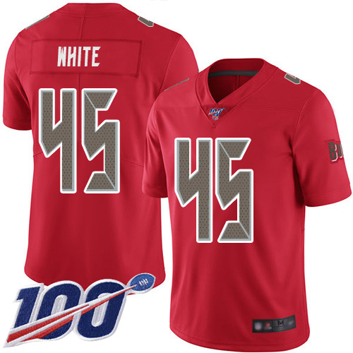 Nike Buccaneers #45 Devin White Red Men’s Stitched NFL Limited Rush 100th Season Jersey