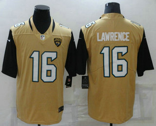 Men’s Jacksonville Jaguars #16 Trevor Lawrence Gold 2016 Color Rush Stitched NFL Nike Limited Jersey