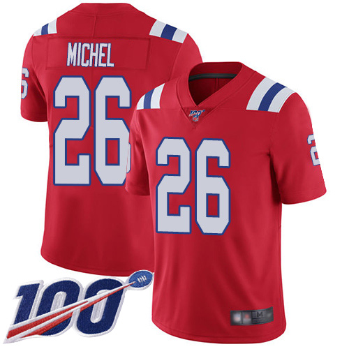 Nike Patriots #26 Sony Michel Red Alternate Men’s Stitched NFL 100th Season Vapor Limited Jersey