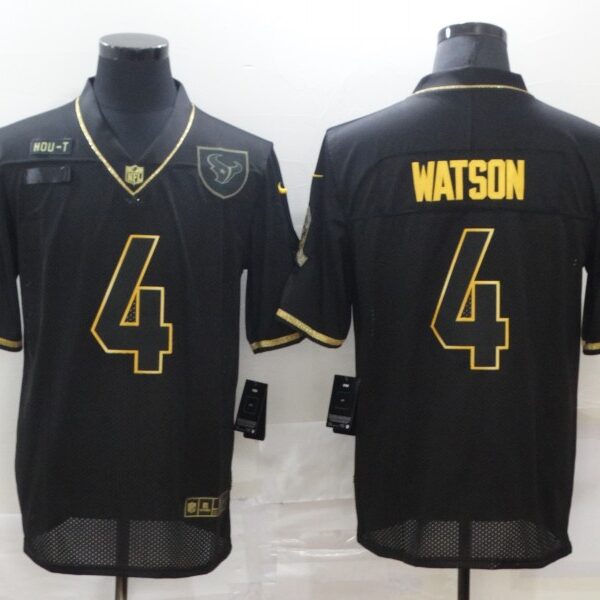 Men’s Houston Texans #4 Deshaun Watson Black Gold 2020 Salute To Service Stitched NFL Nike Limited Jersey