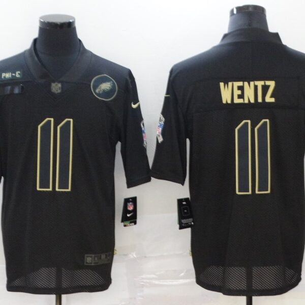 Men’s Philadelphia Eagles #11 Carson Wentz Black 2020 Salute To Service Stitched NFL Nike Limited Jersey