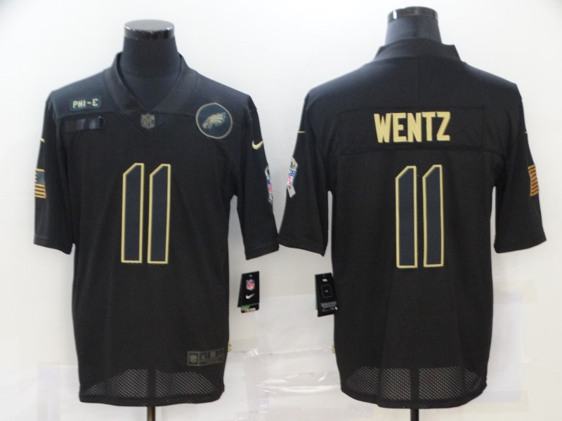Men’s Philadelphia Eagles #11 Carson Wentz Black 2020 Salute To Service Stitched NFL Nike Limited Jersey