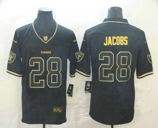 Men’s Oakland Raiders #28 Josh Jacobs Black 100th Season Golden Edition Jersey