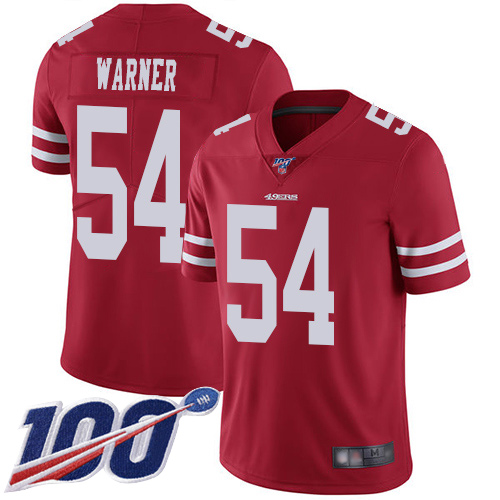 Men’s San Francisco 49ers #54 Fred Warner Red Team Color Vapor Untouchable Limited Player 100th Season Football Jersey