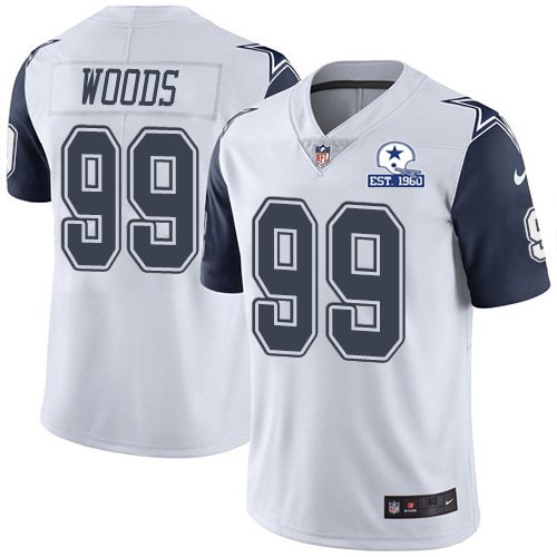 Nike Cowboys #99 Antwaun Woods White Men’s Stitched With Established In 1960 Patch NFL Limited Rush Jersey