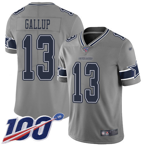 Nike Cowboys #13 Michael Gallup Gray Men’s Stitched NFL Limited Inverted Legend 100th Season Jersey