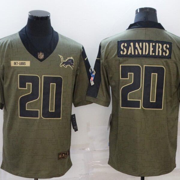Men’s Detroit Lions #20 Barry Sanders Nike Olive 2021 Salute To Service Retired Player Limited Jersey